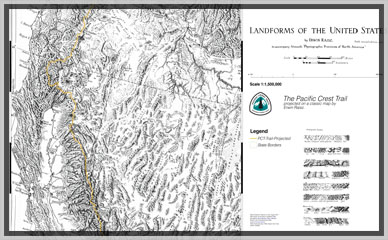 Pacific Crest Trail Projected on Landforms of the United States by Erwing Raisz